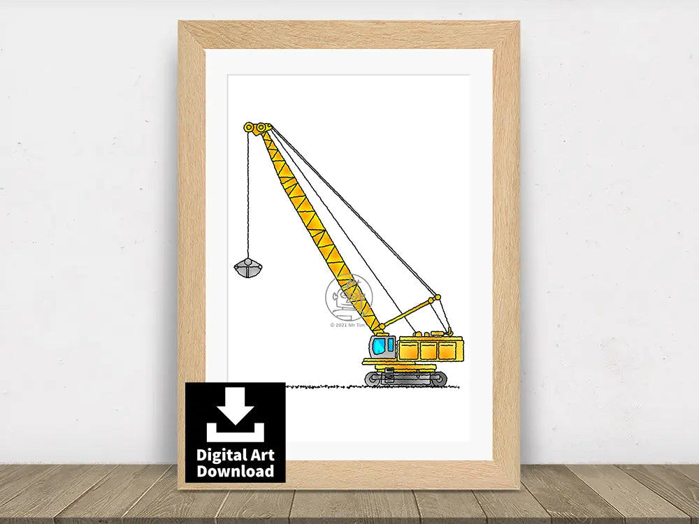 Construction Crane With Scoop - Digital Illustration Download (e017 