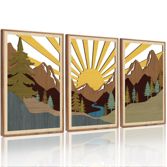 Transform Your Space with Boho Geometric Mountain Landscape Wall Art (Set of 3)