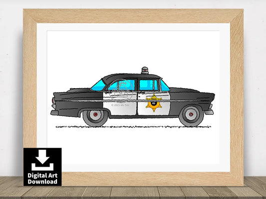 1964 Ford Fairlane Thunderbolt Police Car - Digital Illustration Download (E003)