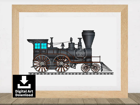 4-4-0 Boston Locomotive – American Steam Train - Digital Illustration (E058)