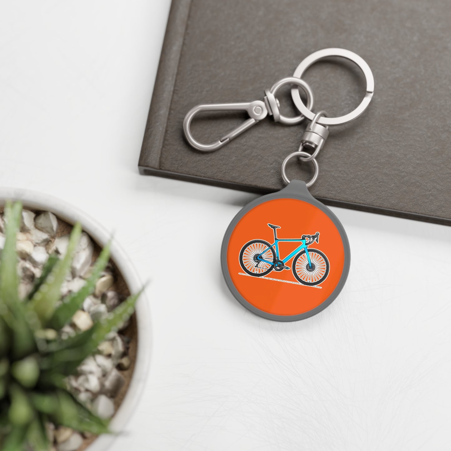 Bianchi Bicycle Keychain – Blue Bike on Orange Background