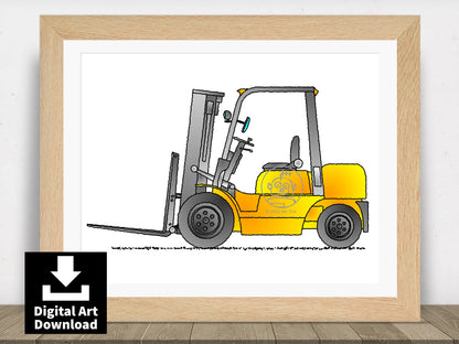 Yellow Forklift Truck - Digital Illustration Download (E014)