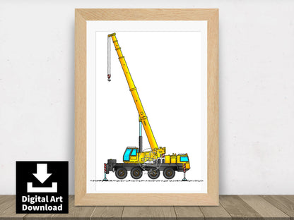 8-Wheeled Tough Terrain Telescopic Crane – Digital Illustration Download (E075)