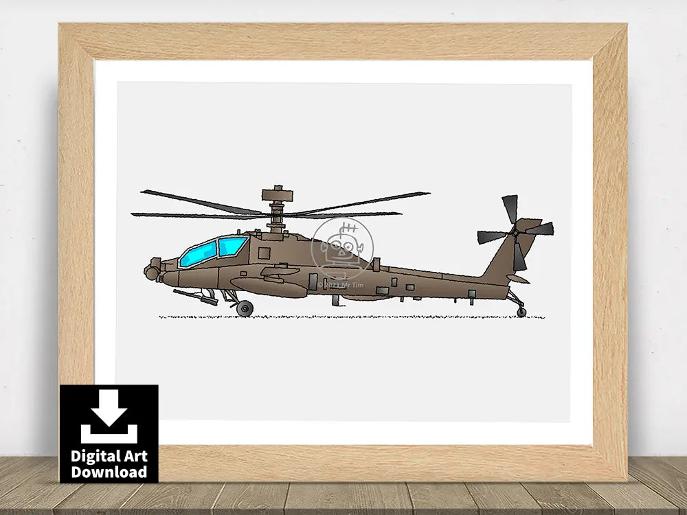 AH-64 Apache Helicopter - Army Attack Helicopter - Digital Illustration Download (E086)