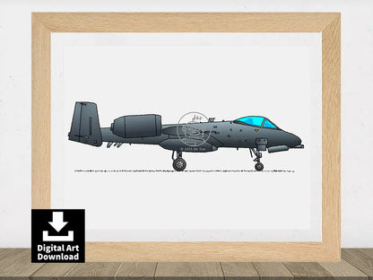 A-10 Thunderbolt II, Warthog Fighter Jet - Digital Illustration Download (E079)