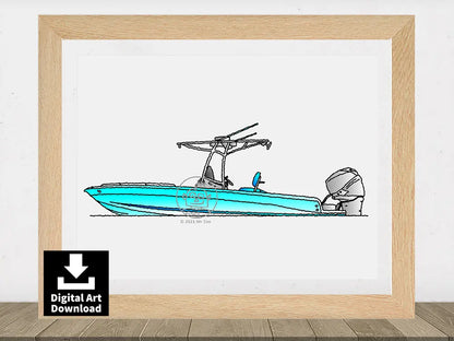 Bay Boat – Center Console Fishing Boat - Digital Illustration (E055)