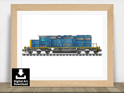 Blue American Diesel-Electric Train – Digital Illustration Download (E049)