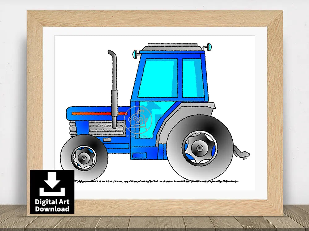 Blue Farm Tractor – Digital Illustration Download (E036)