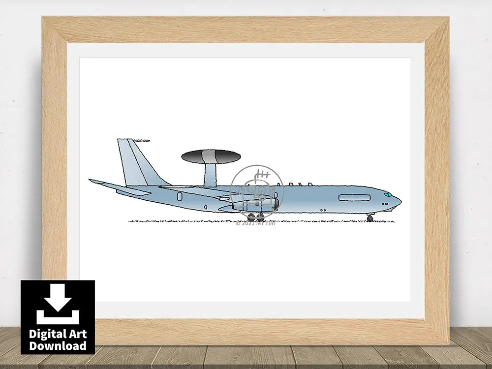 Boeing E-3A AWACS Aircraft - Airborne Warning & Control System Digital Illustration Download (E108)