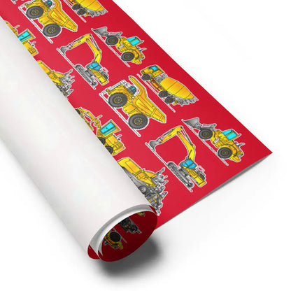 Construction Vehicle Wrapping Paper Set – 3 Sheets (Green, Red, Yellow)