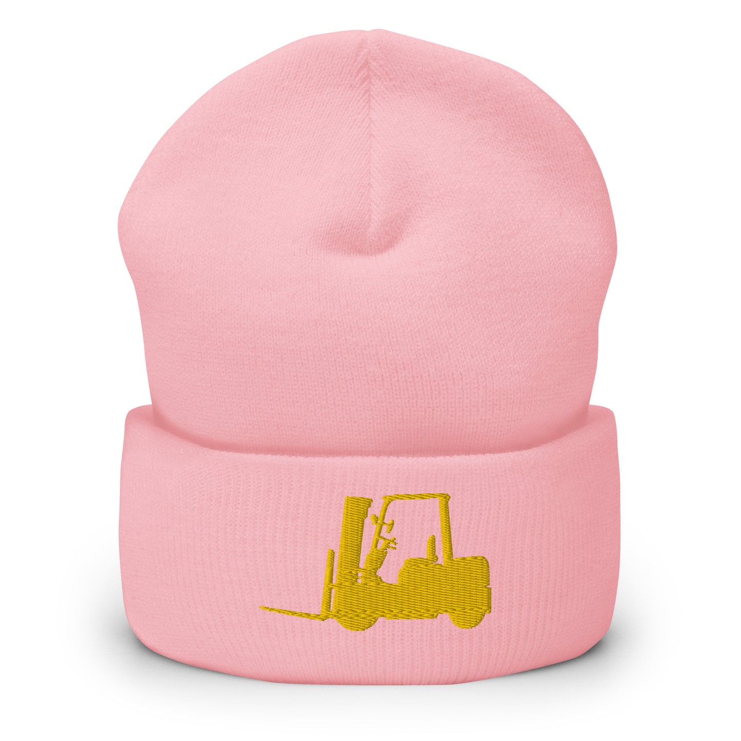 Unisex Beanie with Embroidered Gold Forklift Truck - Ideal for Operators