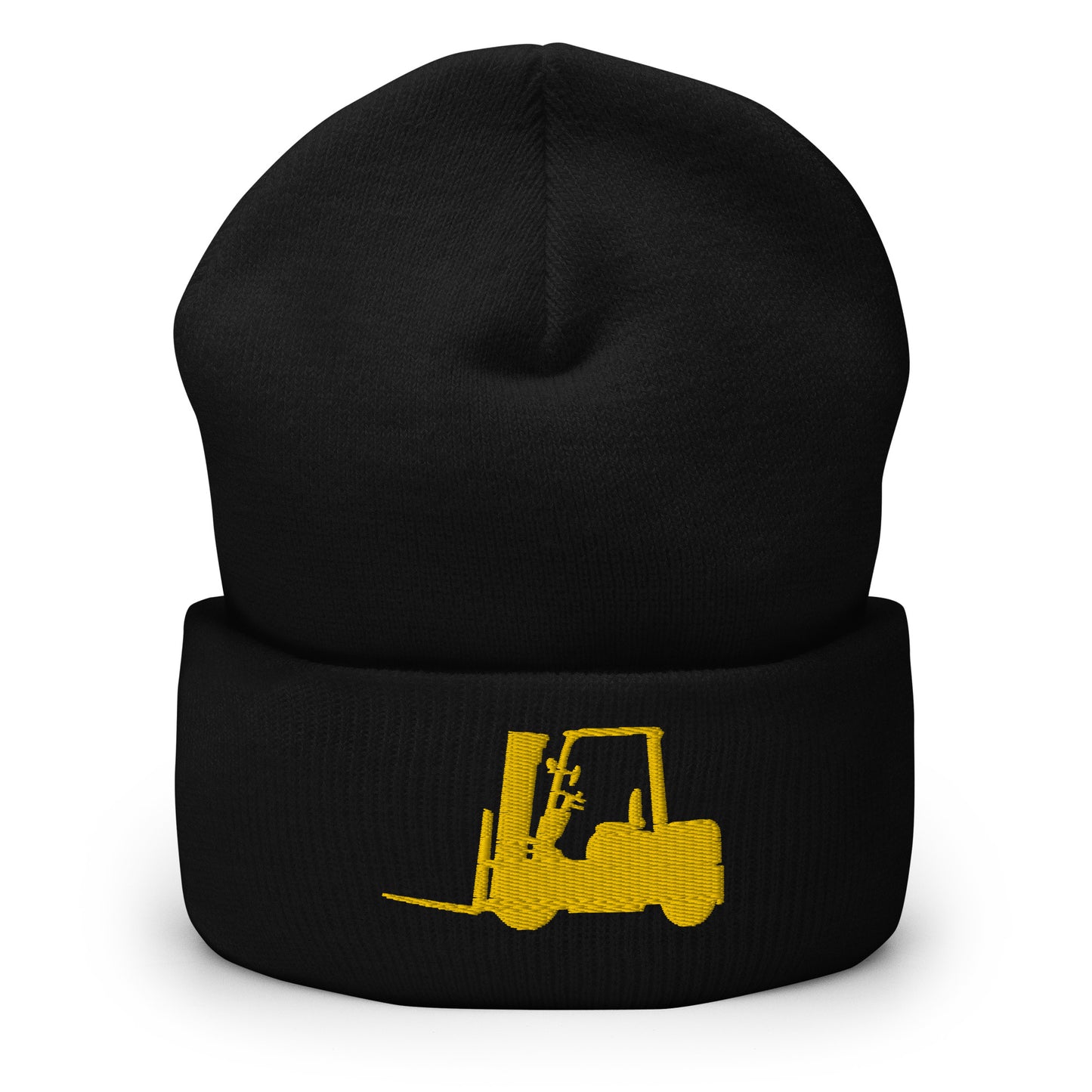 Unisex Beanie with Embroidered Gold Forklift Truck - Ideal for Operators