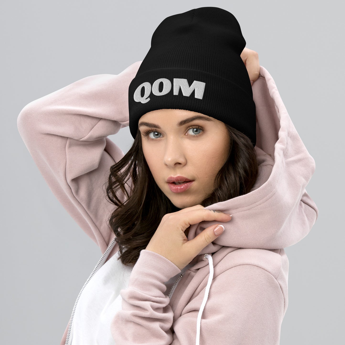 QOM Cuffed Beanie | Queen of the Mountains Embroidered Winter Hat for Cyclists