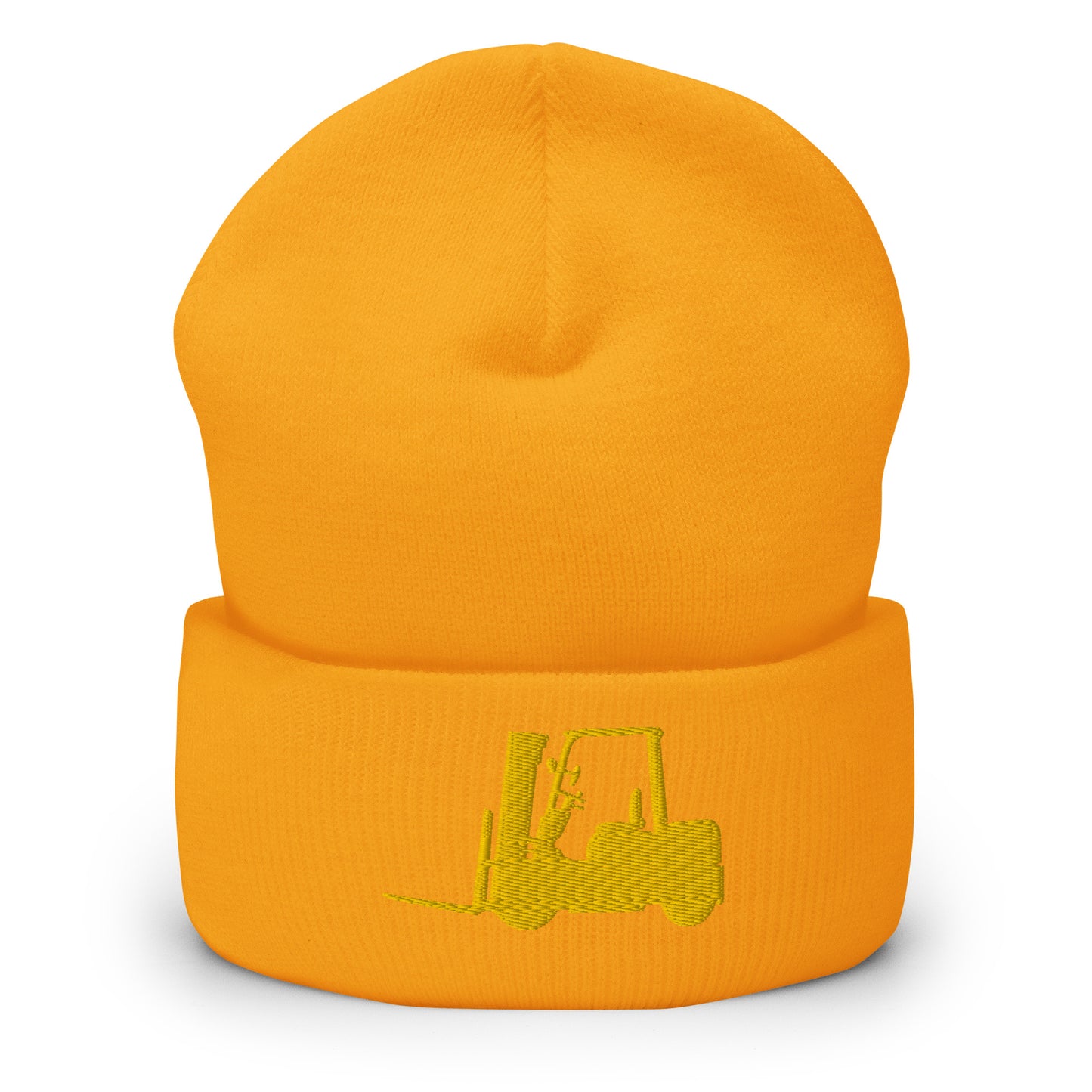 Unisex Beanie with Embroidered Gold Forklift Truck - Ideal for Operators