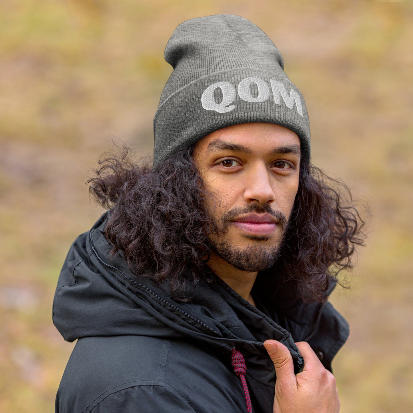 QOM Cuffed Beanie | Queen of the Mountains Embroidered Winter Hat for Cyclists