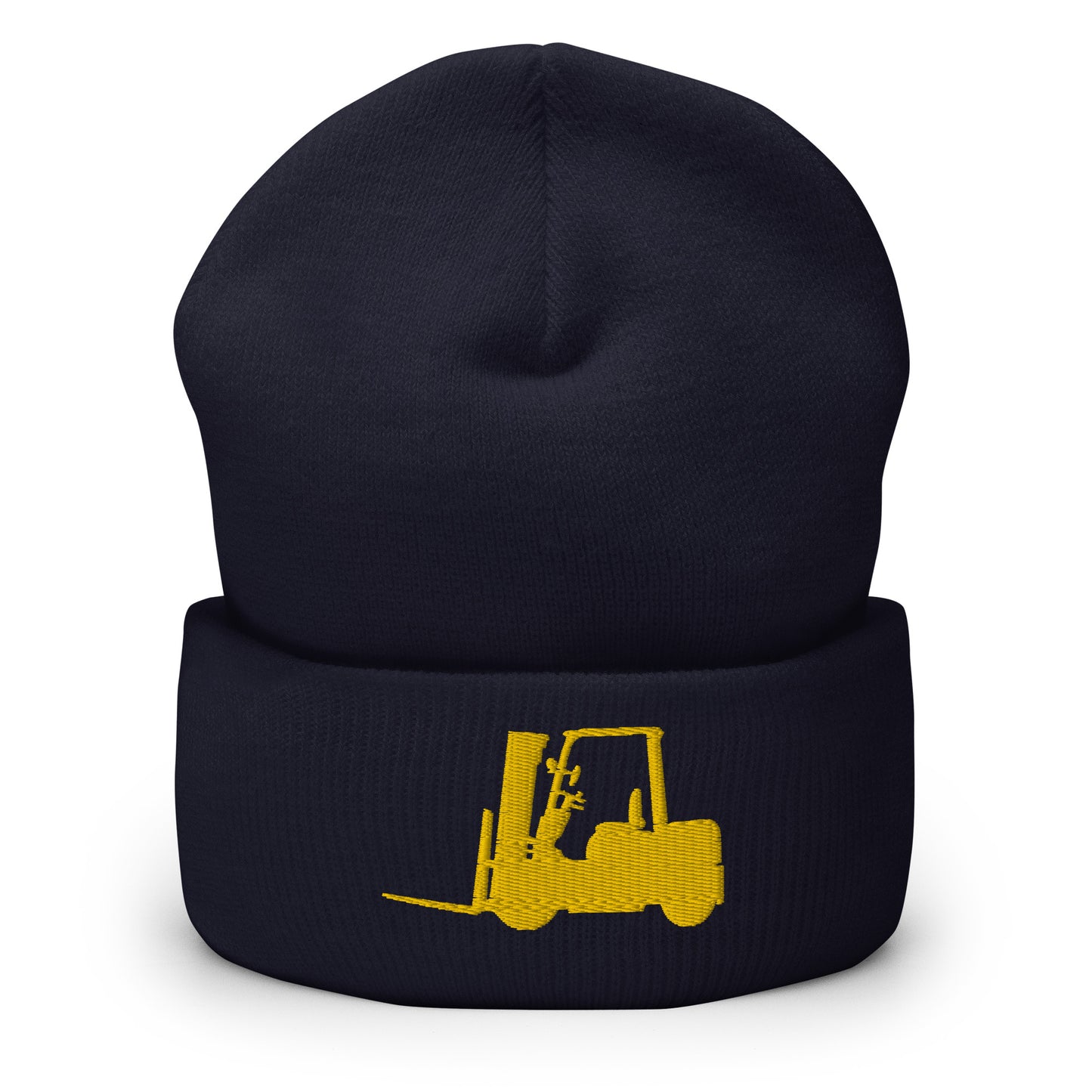 Unisex Beanie with Embroidered Gold Forklift Truck - Ideal for Operators