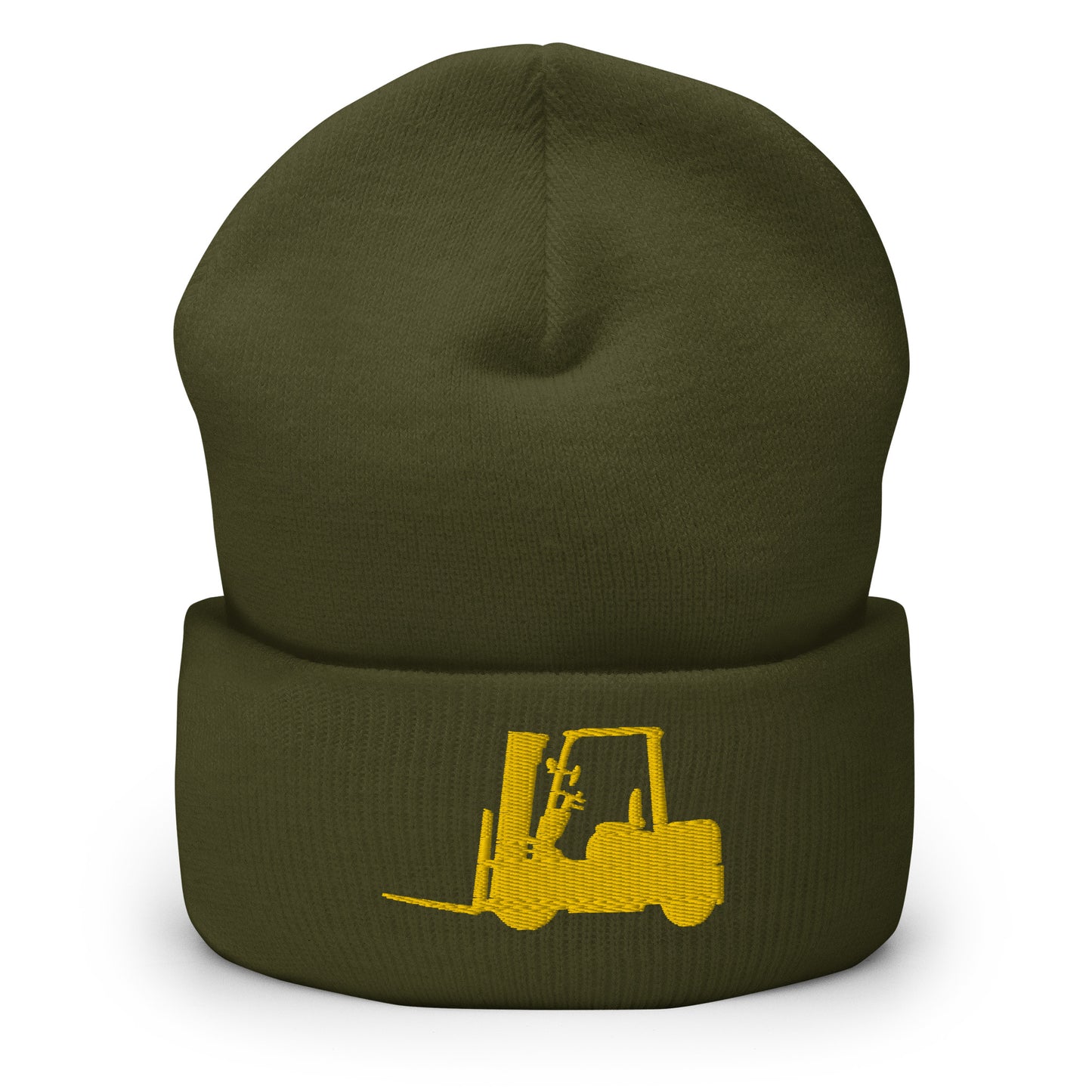 Unisex Beanie with Embroidered Gold Forklift Truck - Ideal for Operators