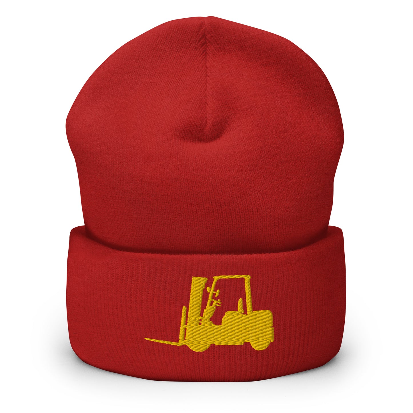 Unisex Beanie with Embroidered Gold Forklift Truck - Ideal for Operators