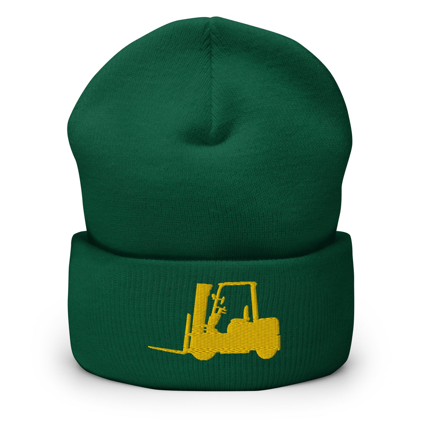 Unisex Beanie with Embroidered Gold Forklift Truck - Ideal for Operators