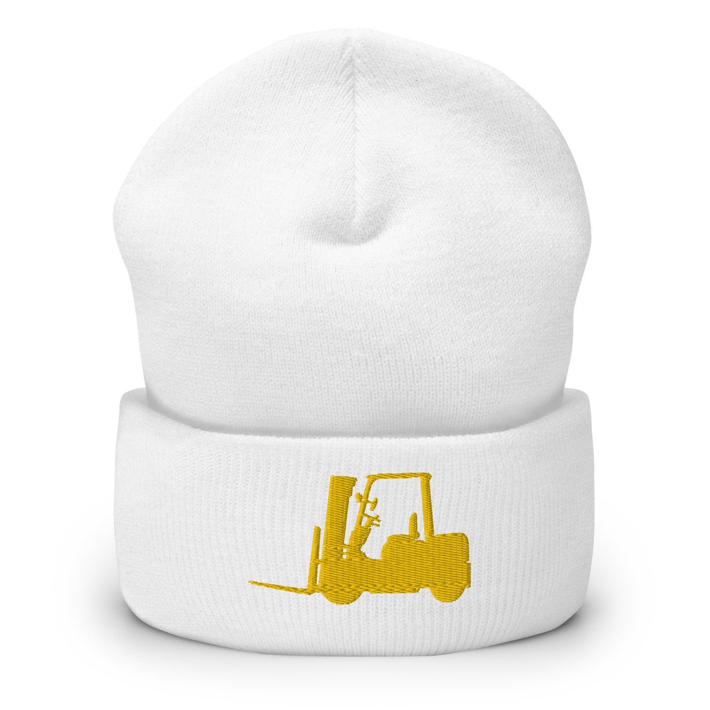 Unisex Beanie with Embroidered Gold Forklift Truck - Ideal for Operators