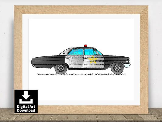 Dodge Monaco Police Car - Blues Brothers - Digital Illustration Download (E004)