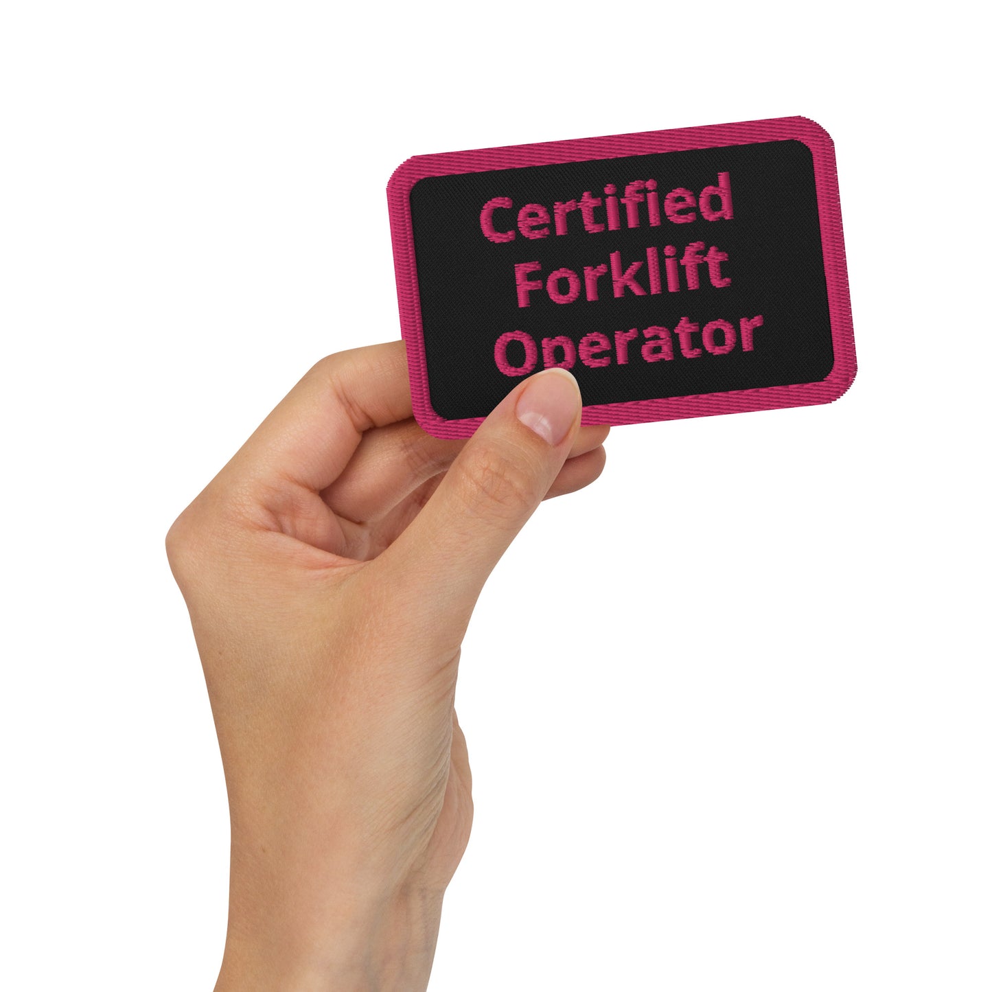 Certified Forklift Operator Embroidered Patch in Pink / Black PH01