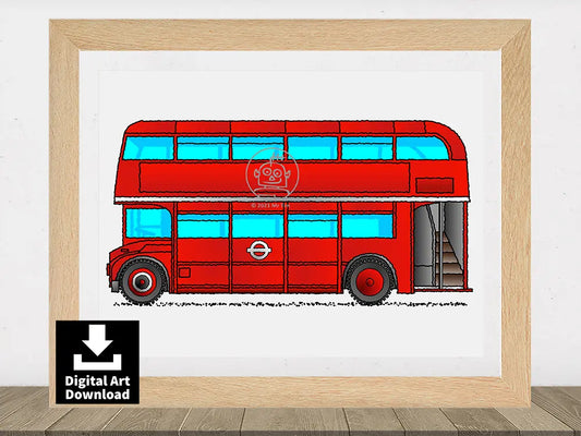 English Red Double Decker Bus – Digital Illustration Download (E052)