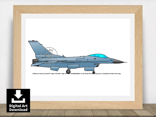 F-16 Falcon Fighter Jet - Digital Illustration Download (E109)