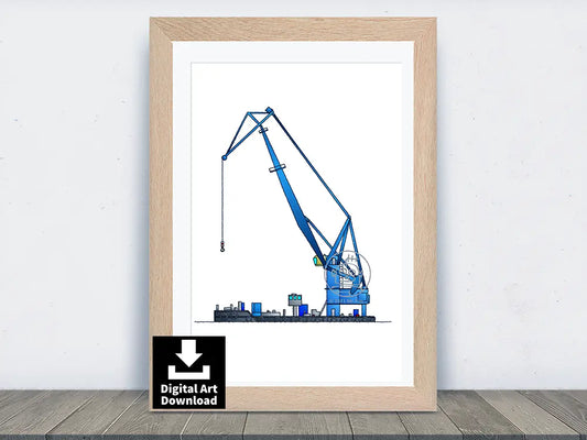 Floating Crane Barge – Digital Illustration Download (E083)