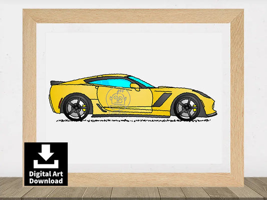 Ford Mustang Shelby GT-350R (Triple Yellow) – Digital Illustration (E063)