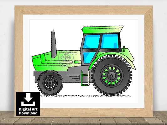 Green Farm Tractor – Digital Illustration Download (E037)