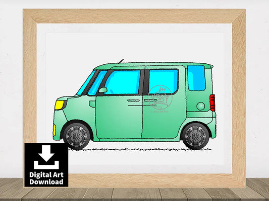 Honda N-Box Car – Mint Color - Digital Illustration Download (E059)