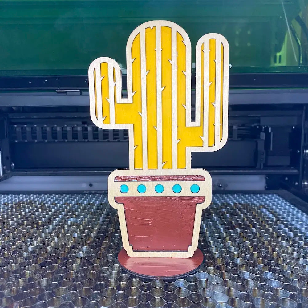 Laser-Cut Wooden Saguaro Cactus – Handmade Desk Plant Decor