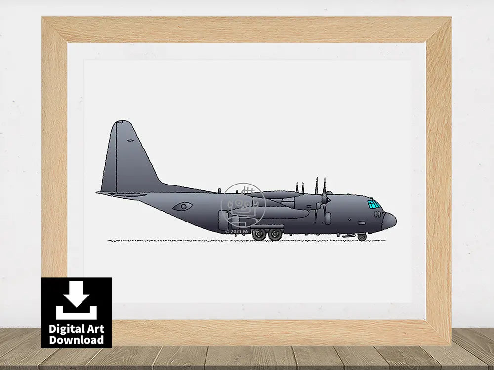 Lockheed C130 Hercules Transport Plane - Digital Illustration Download (E078)