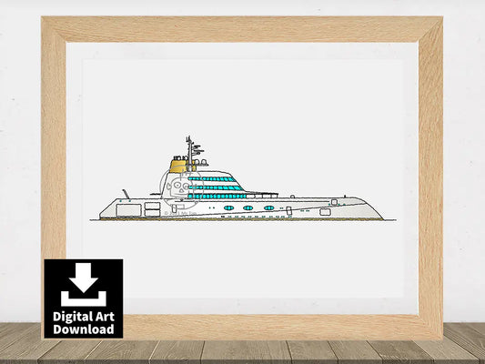 Motor Yacht A – Superyacht - Digital Illustration Download (E071)