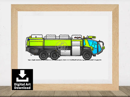 Oshkosh Striker – 6x6 Airport Fire Truck Digital Illustration Download (E072)