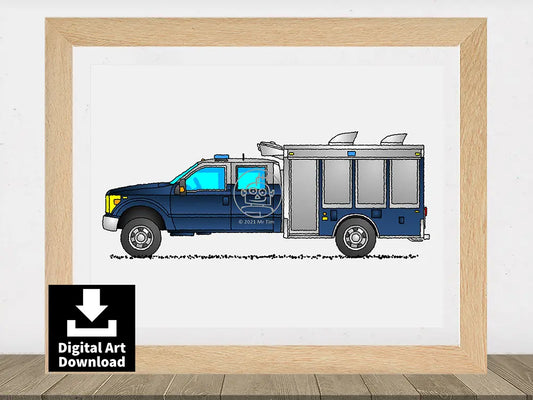 Police Dog Vehicle – K9 Police Car - Digital Illustration Download (E065)