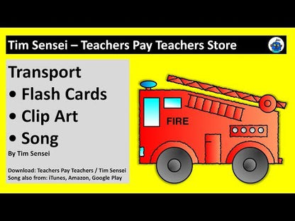 English Transport Vehicles Flash Cards, Digital Download