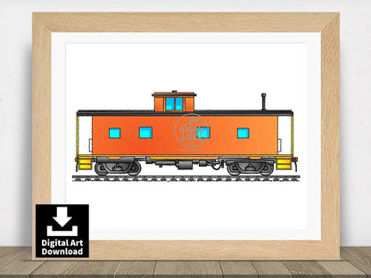 Red American Train Caboose / Guards Van – Digital Illustration Download (E050)