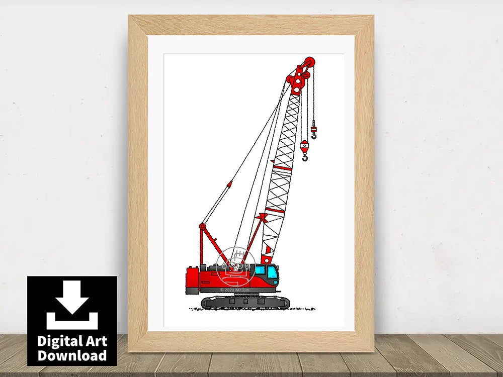 Red Crawler Crane with Twin Hooks – Digital Illustration Download (E112)