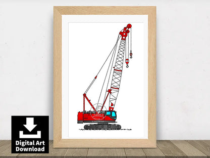 Red Crawler Crane with Twin Hooks – Digital Illustration Download (E112)