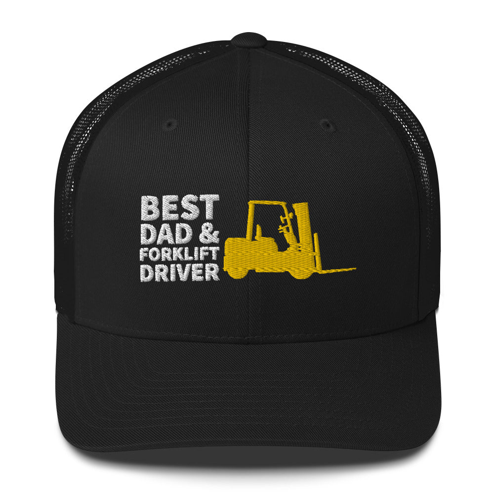 Best Dad And Forklift Driver Cap, Embroidered Truckers Cap