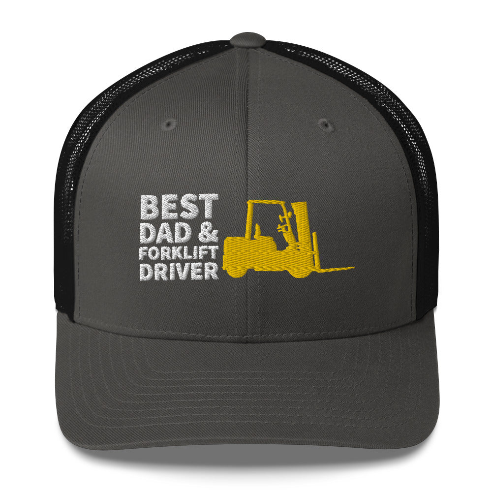 Best Dad And Forklift Driver Cap, Embroidered Truckers Cap