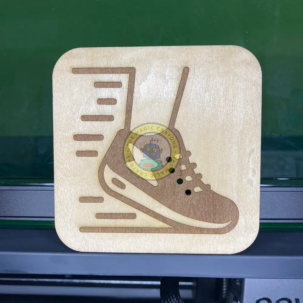 Running Shoe Coaster – Laser Engraved Plywood with Sports Trainer Design