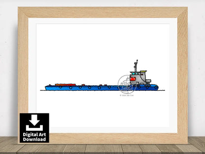 Shipping Barge – Digital Illustration Download (E046)