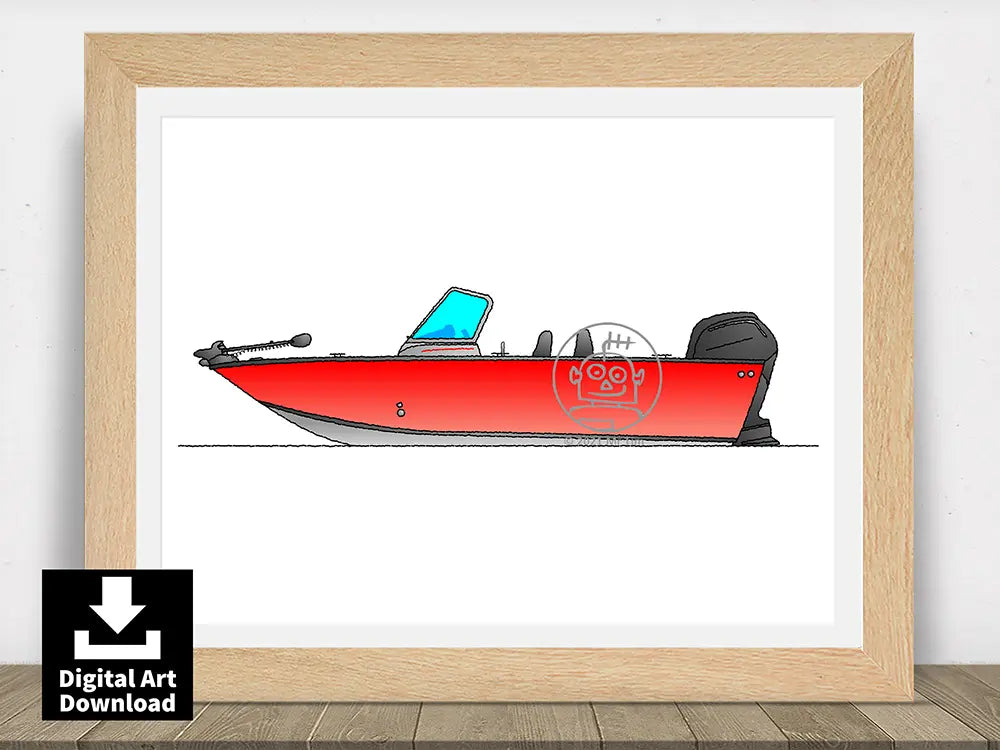 TRACKER Deep V Aluminum Boat – Red Hull Digital Illustration Download (E118)