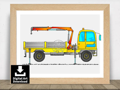 Truck-Mounted Crane – Digital Illustration Download (E091)