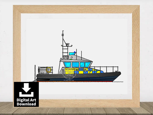 UK Police Launch – 15m Police Patrol Boat - Digital Illustration Download (E061)