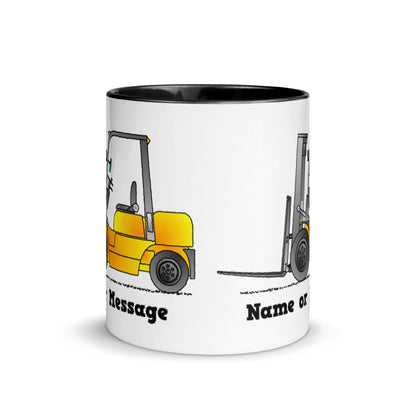 Personalized Yellow Forklift Truck Mug, Inside And Handle In 6 Colors