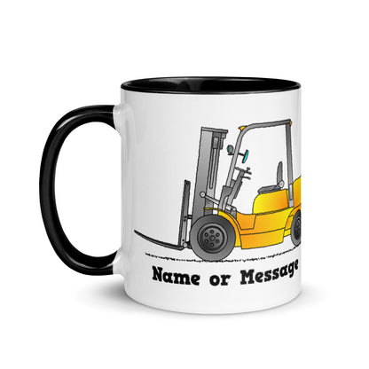 Personalized Yellow Forklift Truck Mug, Inside And Handle In 6 Colors